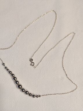 Sterling Silver Beaded Bar Necklace - Silver 20" Long